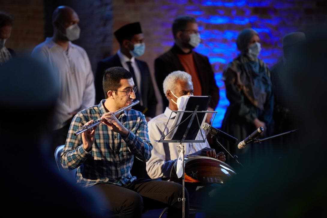 Flötist Halil Baycol und Oud-Spieler Hassan Elmalik Friedensgebet in der Parochialkirche 11. September / Peace Prayer 9/11 20 years
